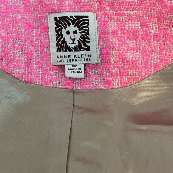 Anne Klein Tweed Pink Blazer Jacket Open Front Long Sleeve Petite Women's 10P - Picture 5 of 10